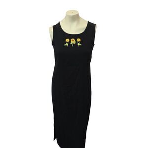 Teddi Dresses Black Sunflower Embroidered Sleeveless Midi Dress Size 6 Boho